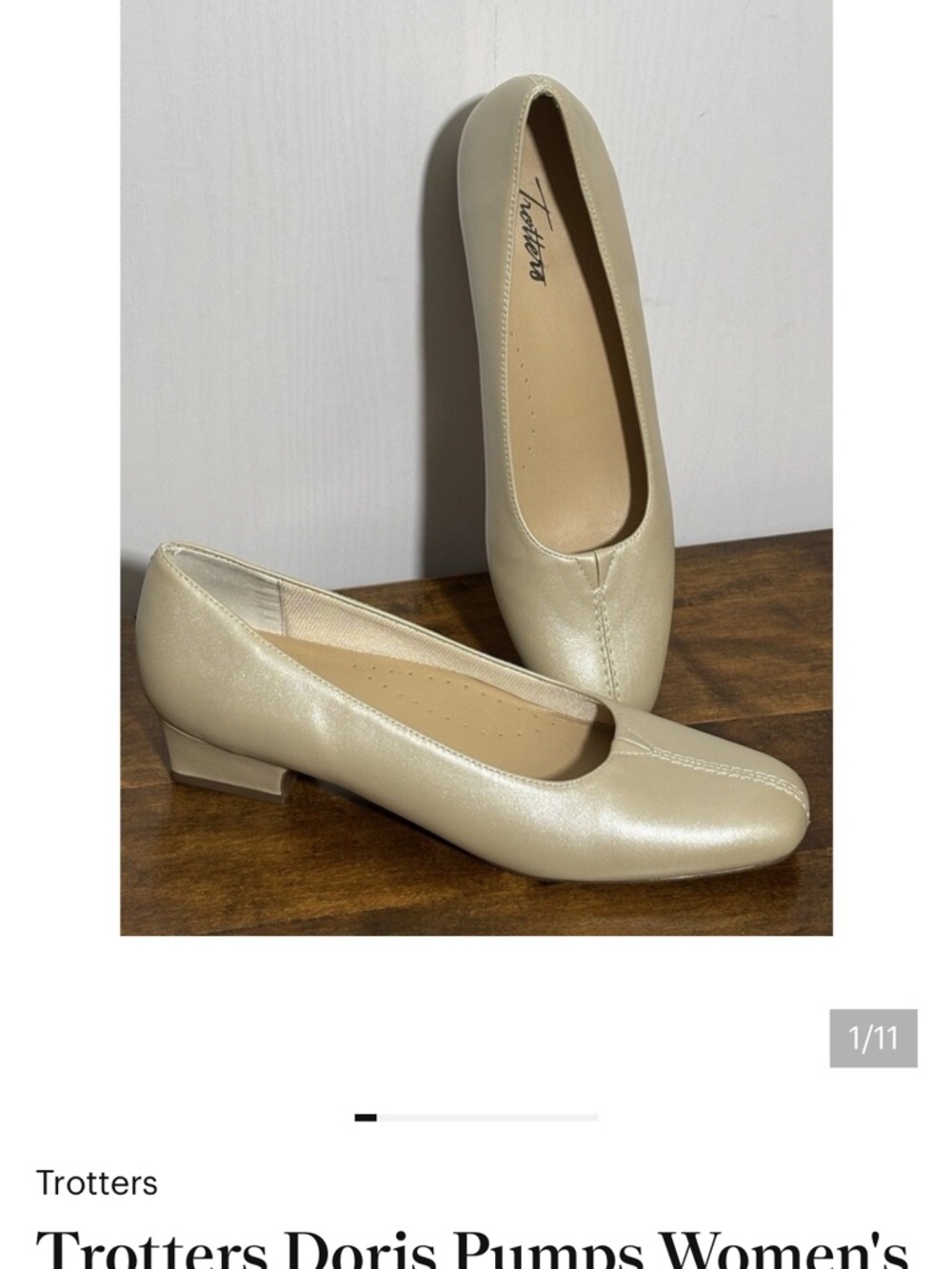 Trotters Doris Pumps Women's 9 SS Gold White Pearl Leather Like New No box - Picture 2 of 11